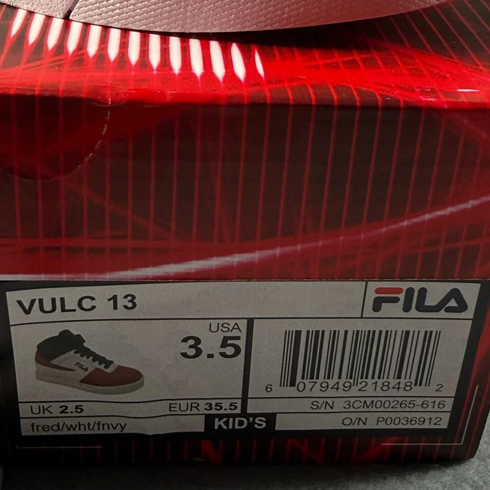 FILA Vulc 13 Red White Navy High‑Top Kid's 3.5 Classic Strap‎ Sneakers NIB